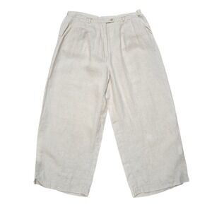 MONTEGO‎ Linen Blend Wide Leg Cropped Pants Women Size 42 Beige Casual